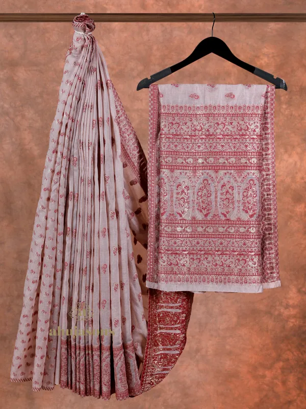 Pink Cotton Silk Kani Flower Weave with Zari Embellishment