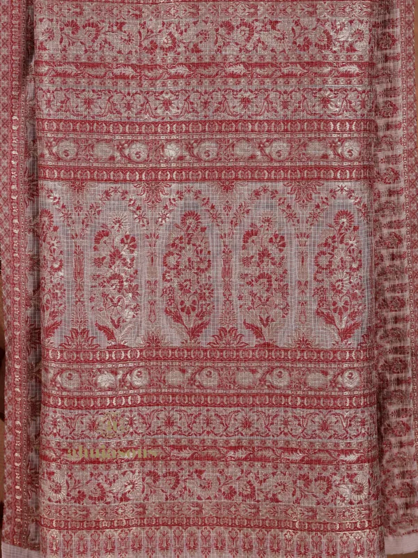 Pink Cotton Silk Kani Flower Weave with Zari Embellishment