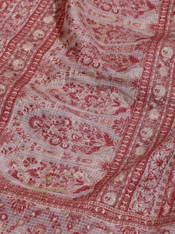 Pink Cotton Silk Kani Flower Weave with Zari Embellishment