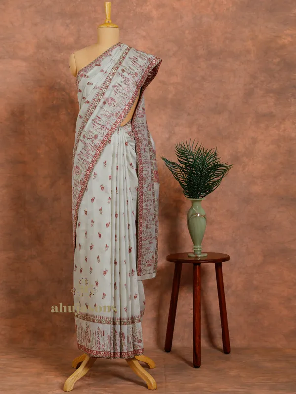 White Cotton Silk Kani Weave with Zari for Summer