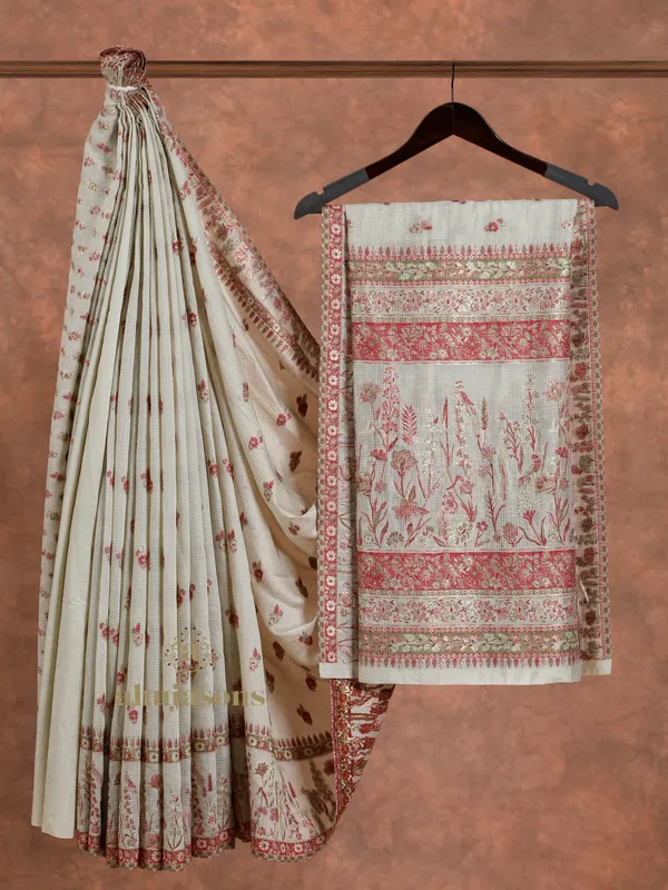 White Cotton Silk Kani Weave with Zari for Summer