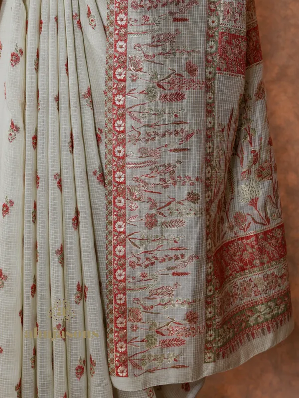 White Cotton Silk Kani Weave with Zari for Summer