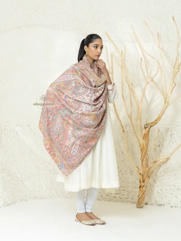 Beige Woollen Shawl with Kani Pezali Weave