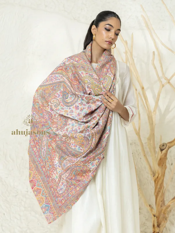 Beige Woollen Shawl with Kani Pezali Weave