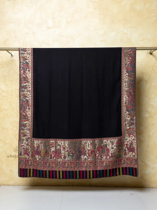 Black Woollen Shawl with Kani Palla Weave