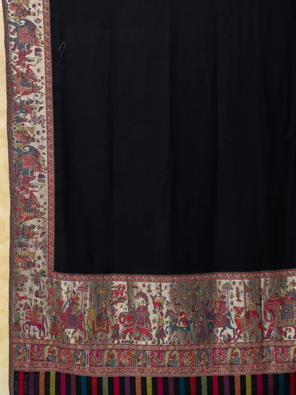 Black Woollen Shawl with Kani Palla Weave