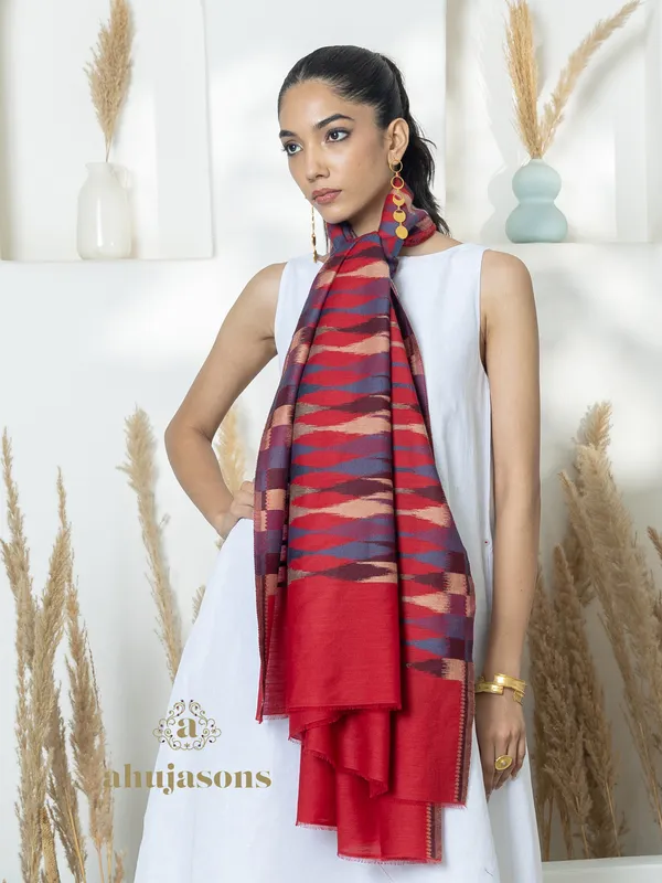 Red Woollen Shawl with Kani Embroidery