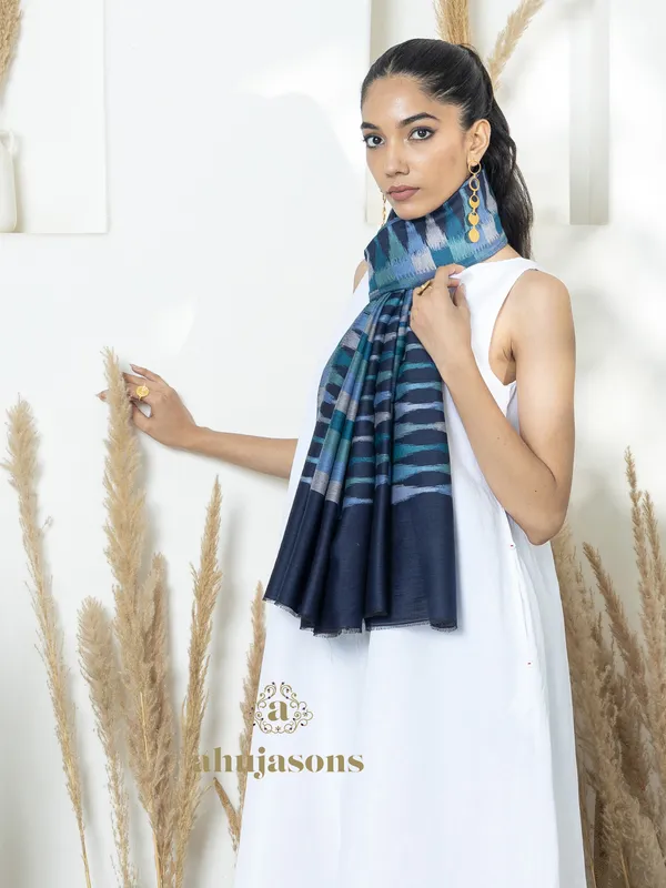 Blue Woollen Shawl with Kani Traditional Weave