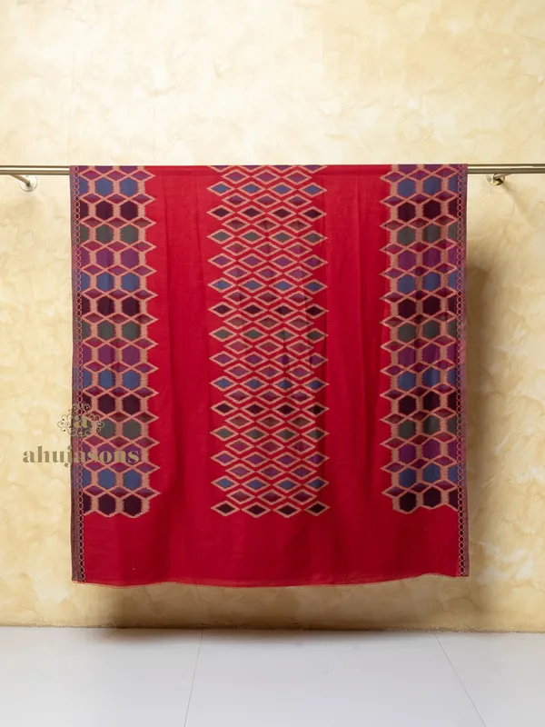 Red Woollen Shawl with Kani Detailing Weave