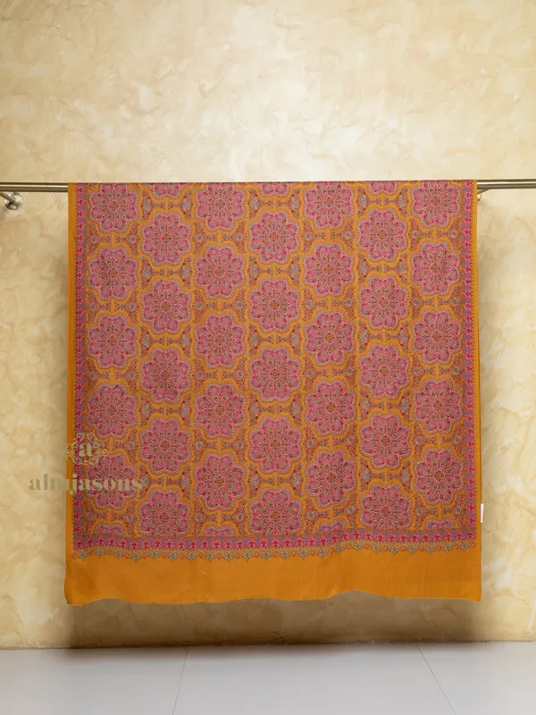 Mustard Woollen Shawl with Jama Embroidery