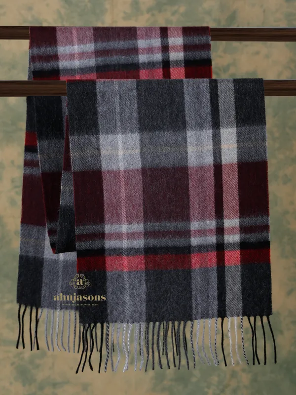 Elevate Your Look with the Elegant Black and Red Cashmere Muffler