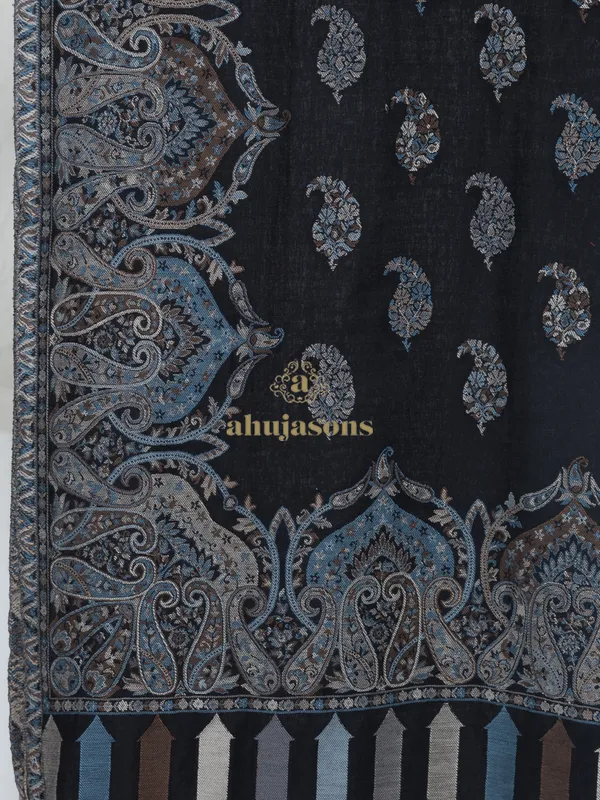 Royal Blue-Woollen Kani Weave Stole with Intricate Kani Jaal
