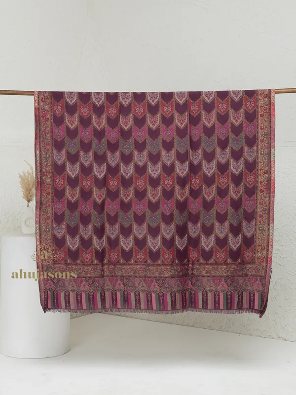 Purple-Woollen Kani Weave Shawl with Elegant Kani Jaal