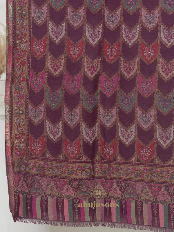 Purple-Woollen Kani Weave Shawl with Elegant Kani Jaal
