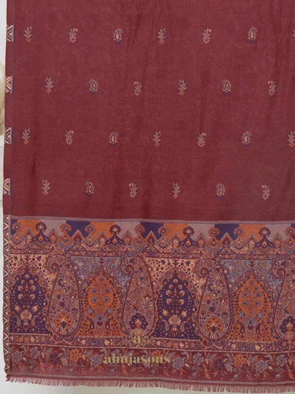 Maroon-Woollen Kani Weave Shawl with Kani Jaal