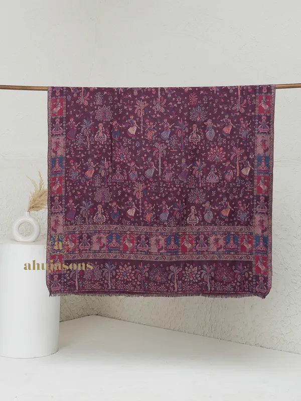 Purple-Woollen Kani Weave Shawl in Classic Kani Style