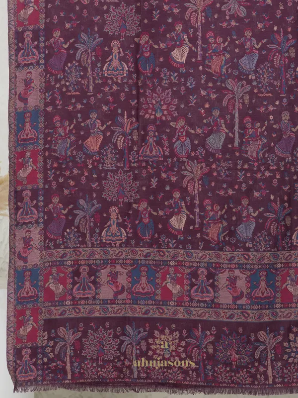 Purple-Woollen Kani Weave Shawl in Classic Kani Style