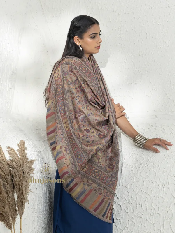 Purple-Woollen Kani Weave Shawl with Authentic Kani Art