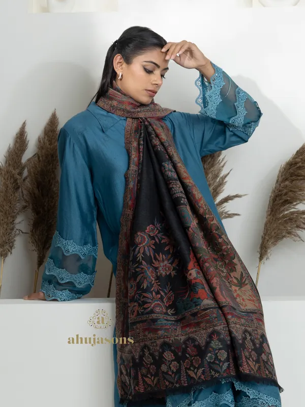 Multi-Color Woollen Kani Weave Shawl in Traditional Kani Design