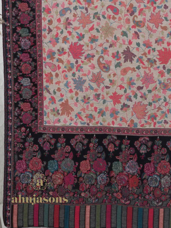 Black-Woollen Kani Weave Shawl with Traditional Kani Motifs