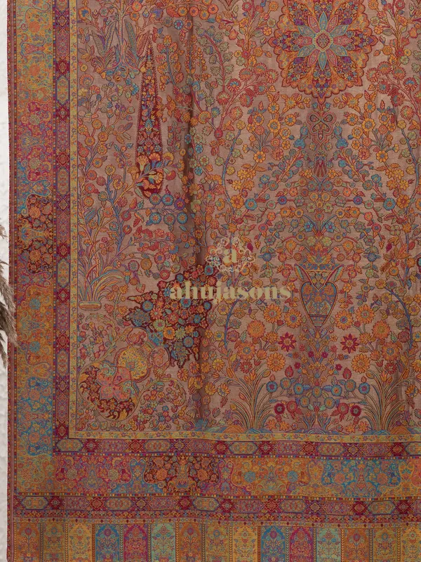 Multi-Color Woollen Kani Weave Shawl with Classic Kani Zari Embroidery