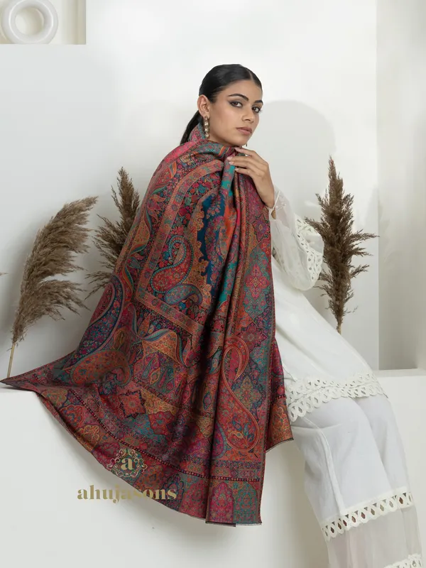 Multi-Color Woollen Kani Weave Shawl in Elegant Kani Design