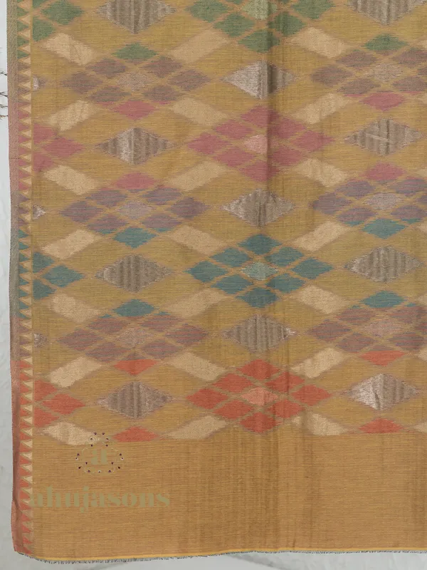 Mustard-Woollen Ekat Stole with Unique Kani Zari Ekat Pattern