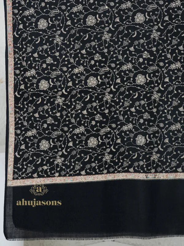 Black-Woollen Aari Embroidery Shawl with Traditional Craftsmanship