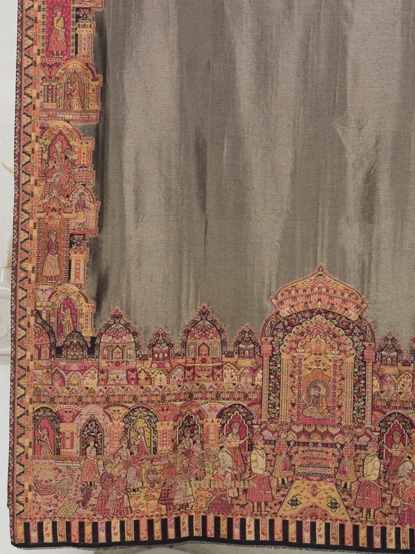 Multi-Color Woollen Kani Weave Zari Reversible Shawl with Kani Accents