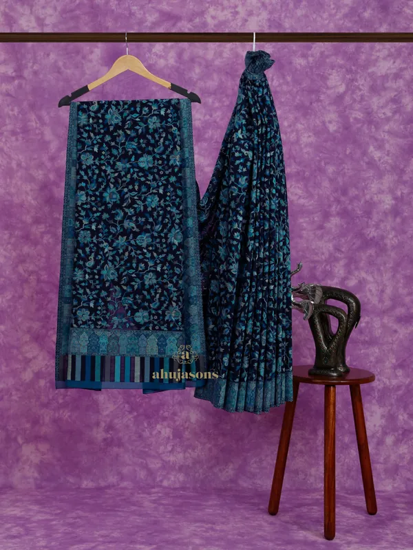 Teal Tranquility: Enchanting Kani Weave Cotton Silk Drape