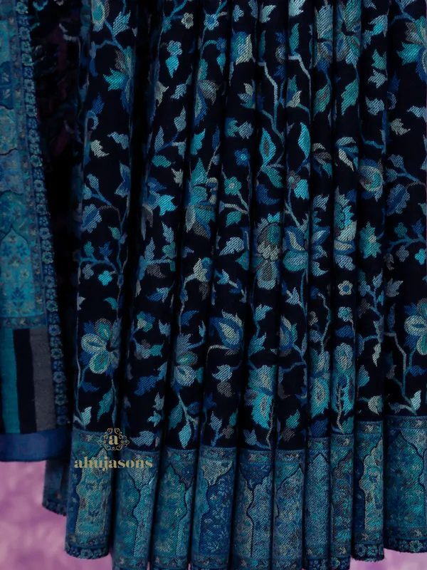 Teal Tranquility: Enchanting Kani Weave Cotton Silk Drape