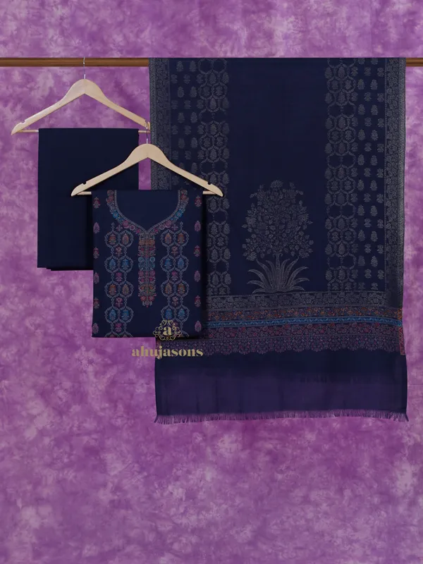 Distinctive Embroidered Woollen Suit in Royal Blue