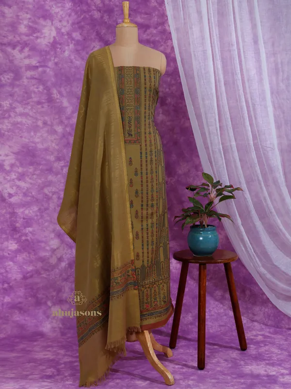 Distinctive Embroidered Woollen Suit in Yellow