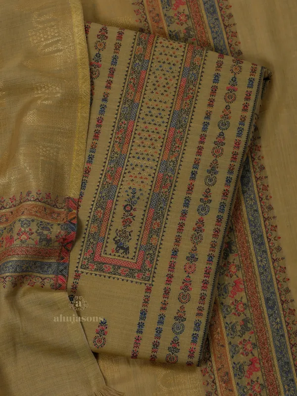 Distinctive Embroidered Woollen Suit in Yellow