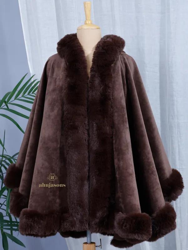 Earthy Brown Elegance Fur Poncho