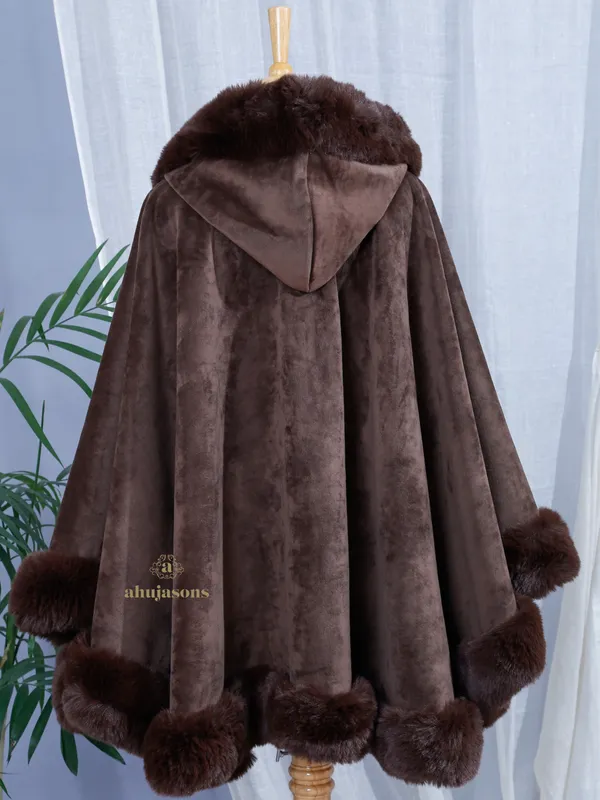 Earthy Brown Elegance Fur Poncho