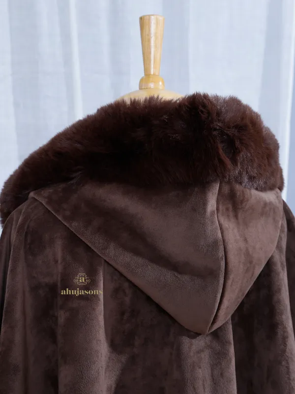 Earthy Brown Elegance Fur Poncho