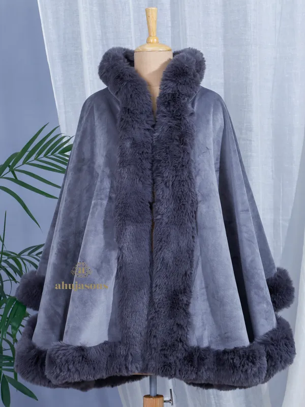 Sophisticated Grey Charm Fur Poncho