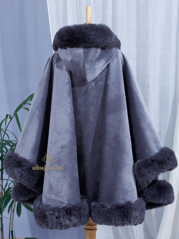 Sophisticated Grey Charm Fur Poncho