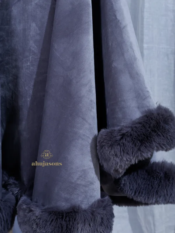 Sophisticated Grey Charm Fur Poncho