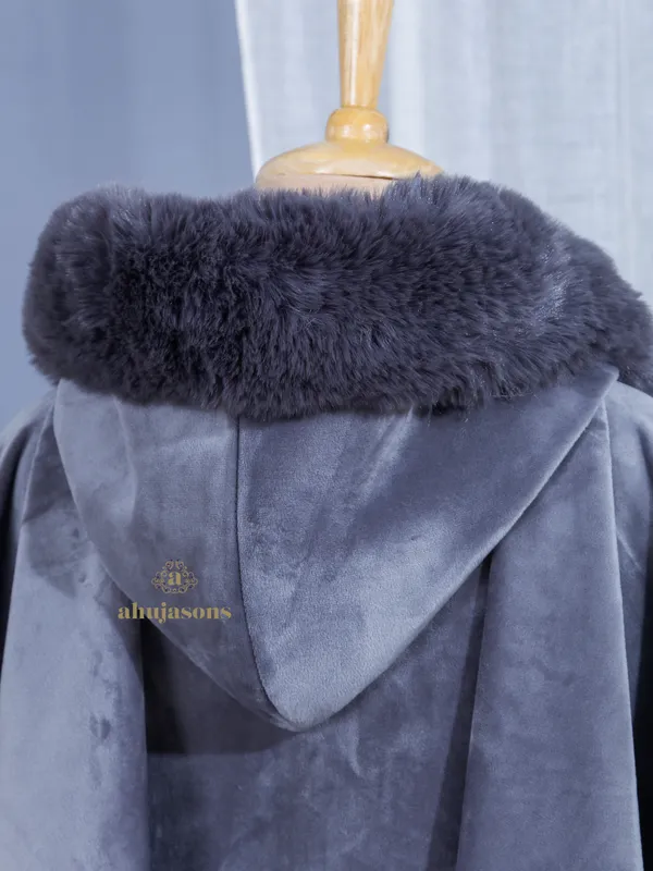 Sophisticated Grey Charm Fur Poncho