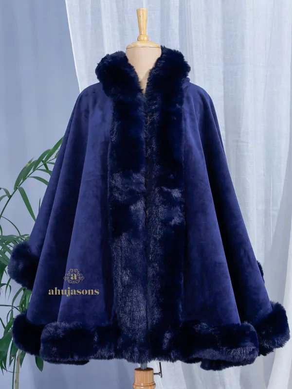 Classic Blue Serenity Fur Poncho