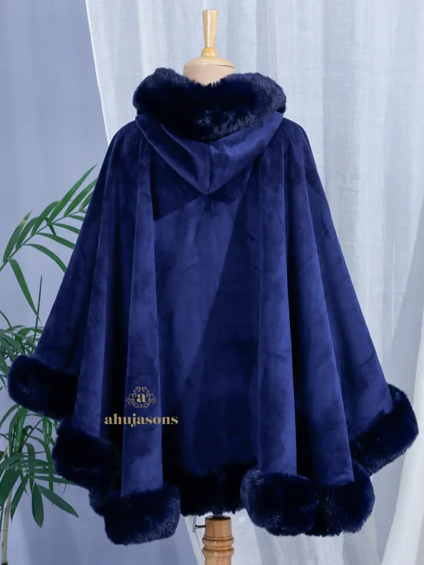 Classic Blue Serenity Fur Poncho