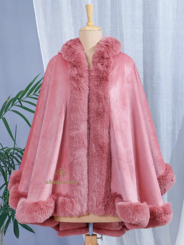 Blush Peach Delight Fur Poncho
