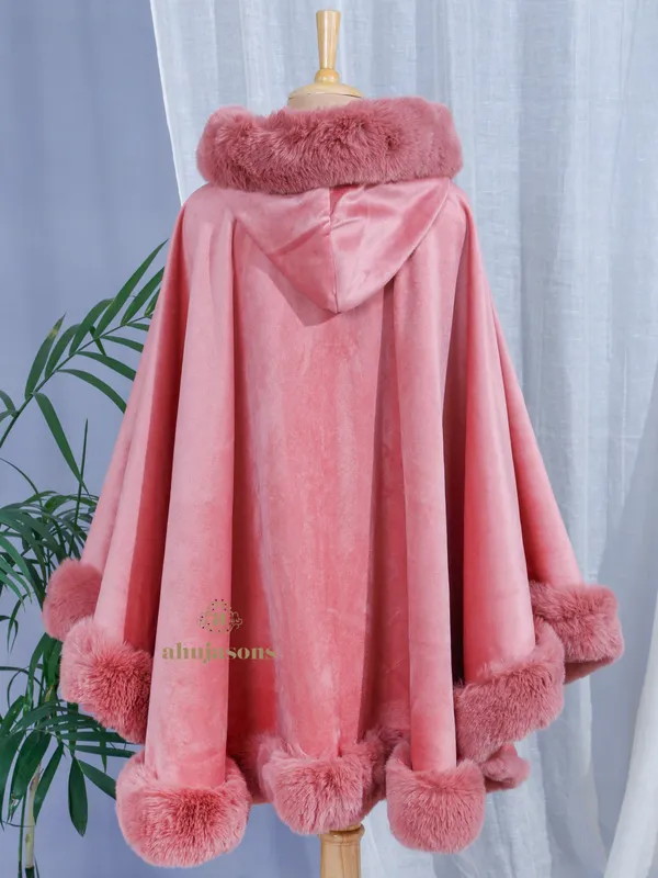 Blush Peach Delight Fur Poncho