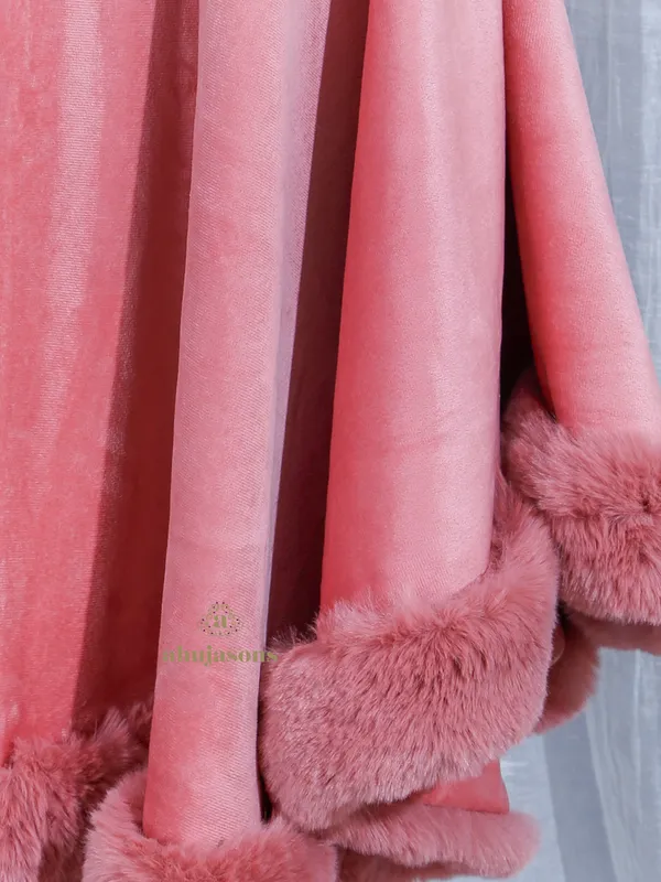 Blush Peach Delight Fur Poncho