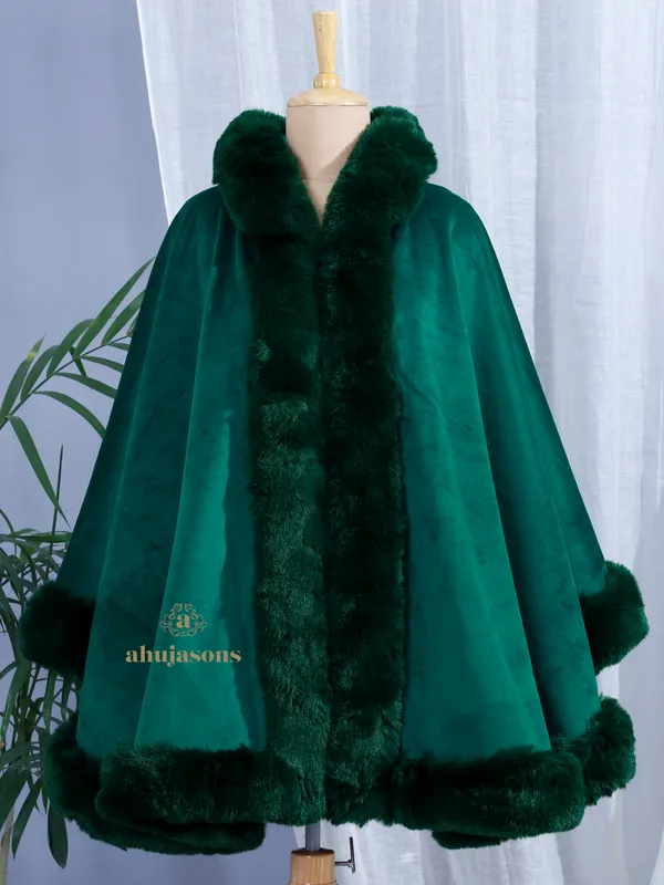 Forest Green Allure Fur Poncho