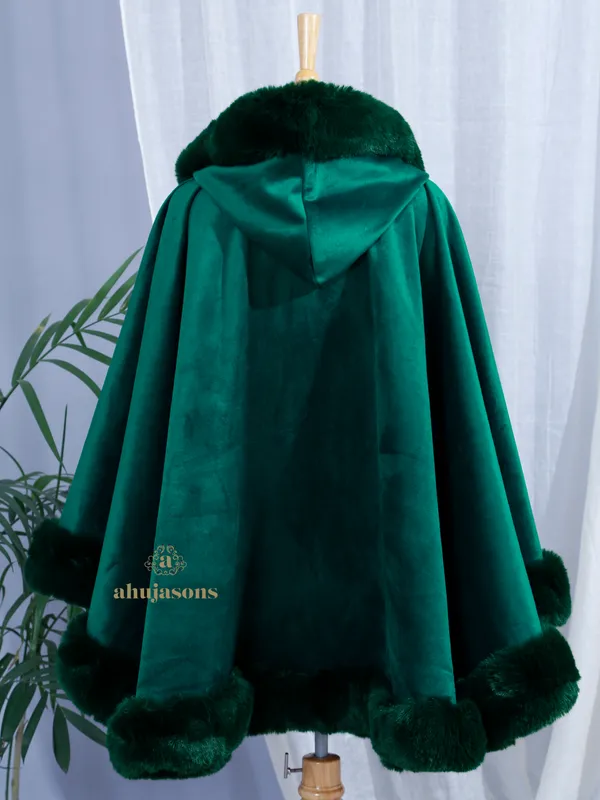 Forest Green Allure Fur Poncho