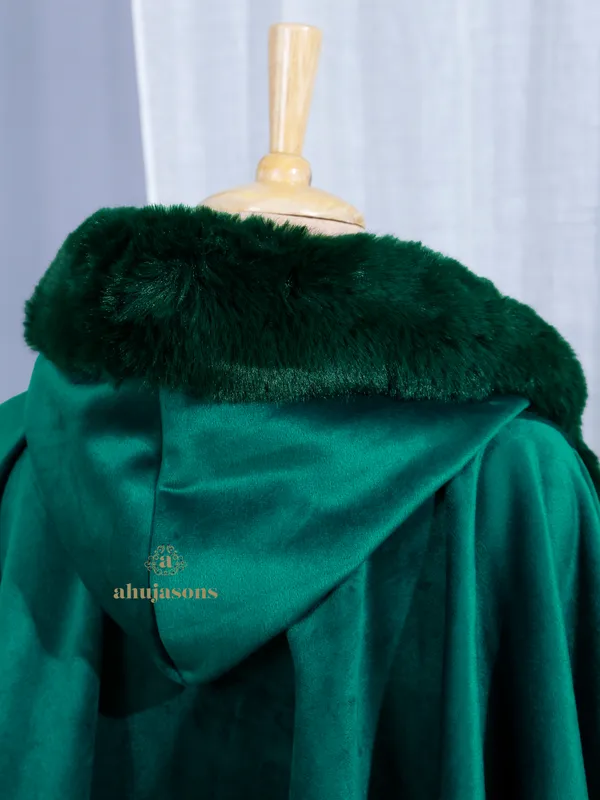 Forest Green Allure Fur Poncho