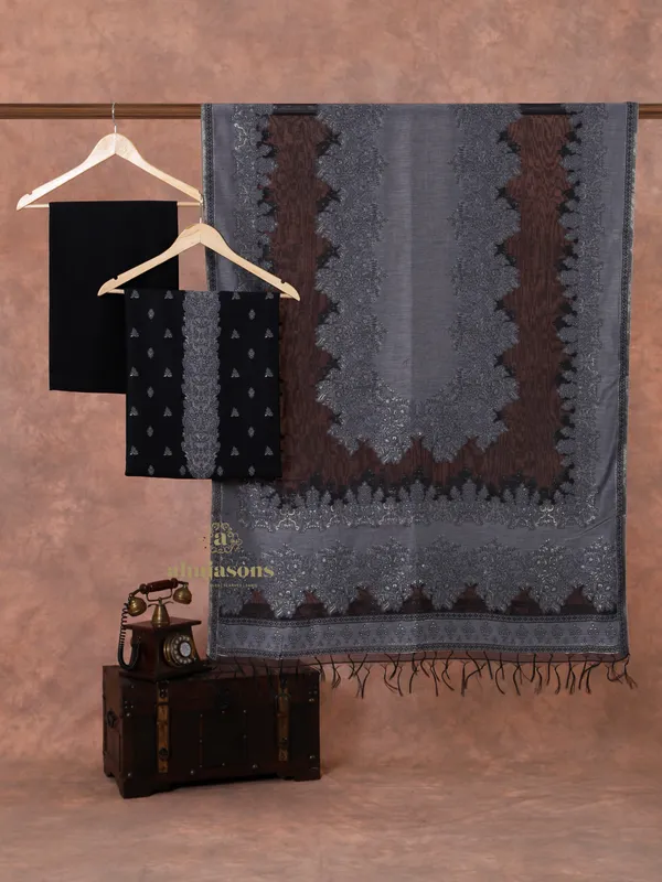 Graceful Charcoal Grey Unstitched Cotton Silk Suit for Women